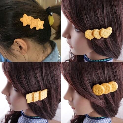 Cute Mini Simulation Biscuits Hairpins for Women Baby Kawaii Round Star Square Heart Cracke Hair Clips Kid Hair Accessories Gift