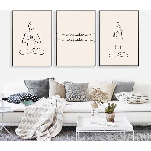 Minimalist Line Body Posters Prints Yoga Poses Canvas Painting Inhale Exhale Quote Wall Art Pictures For Living Room Home Decor