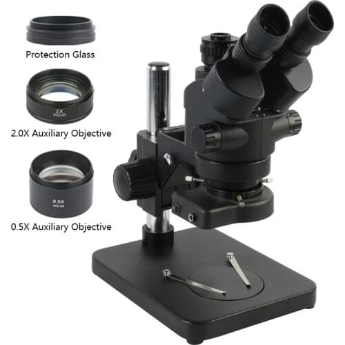 Continuous Zoom 3.5-90X Simul-Focal Trinocular Stereo Microscope 0.5X CTV C-mount Adapter Lens For PCB Solder Repair Inspection