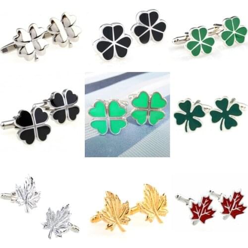 Trendy Black Green Siver Clover Gold Red Maple Leaf Cufflink Cuff Link 1 Pair Free Shipping Big Promotion