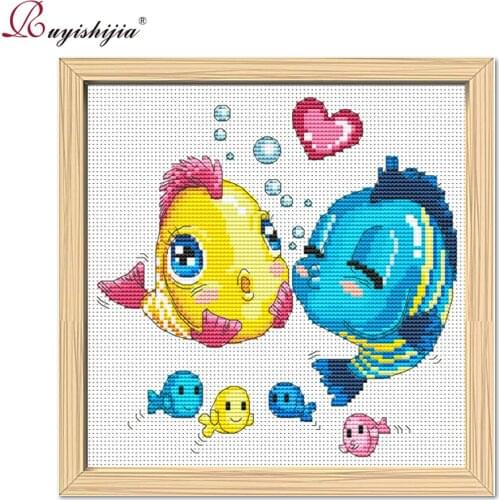 RUYISHIJIA Cross Stitch Kits With Pre-Printed Funny Cartoon Fish Pattern For Beginners Starter Embroidery cross stitch embroider