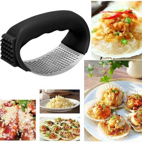 Stainless Steel Garlic Press Kitchen Manual Garlic Masher Multi-function Curved Squeezer Garlic Grinding Slicer Chopper
