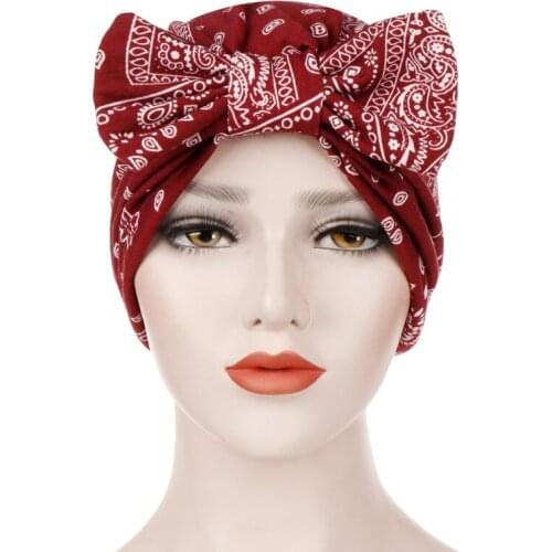 NEW 2021 Four Seasons Fashion Ladies AliExpress Printed Removable Bowknot Cashew Flower 8 Color Muslim Indian Turban Cap