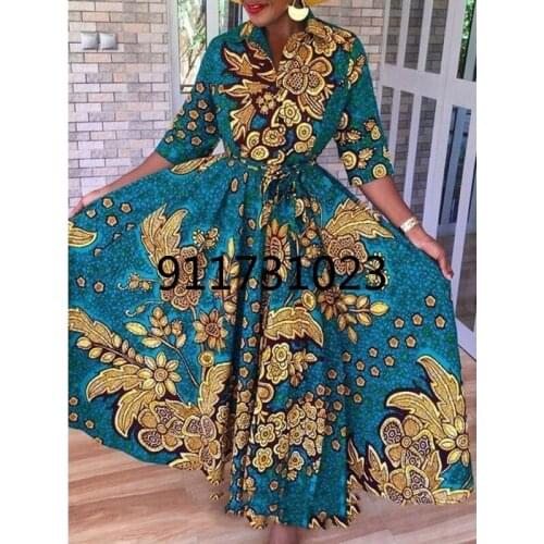 Polyester New Fashion African Dresses For Women 2021 Spring Summer Dashiki Africa Style Print Rich Bazin Dashiki Maxi Long Dress