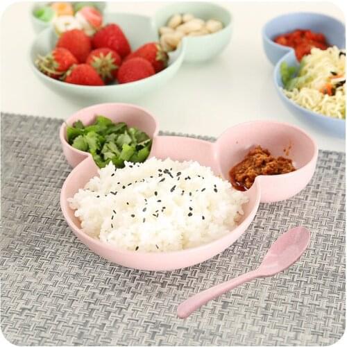Kid Cartoon Mouse Mickey Bowl Dishes Wheat Straw Baby Feeding Bowl Tableware Wheat Plate for Children Infant Training Dinnerware