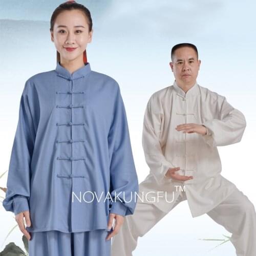 Tai Chi clothing female spring and autumn long-sleeved martial arts performance practice clothes male cotton and linen