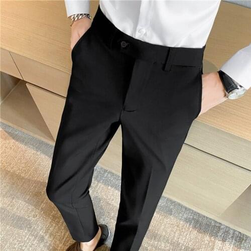 2021 Autumn Winter Solid Color Business Dress Suit Pants Casual Slim Office Social Pant Wedding Groom Trousers Costume Homme