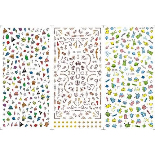 3 PACK/ LOT WATER TRANSFER DECAL NAIL ART NAIL STICKER CARTOON SATELLITE PLANET YE384-386