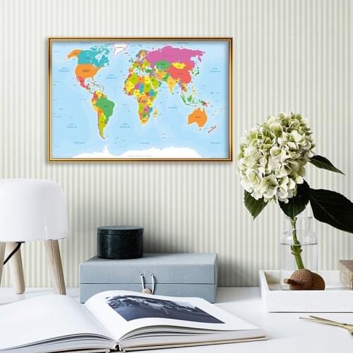 The World Political Map In French Posters and Prints Non-woven Canvas Painting Home Wall Art Pictures School Supplies 59*42cm