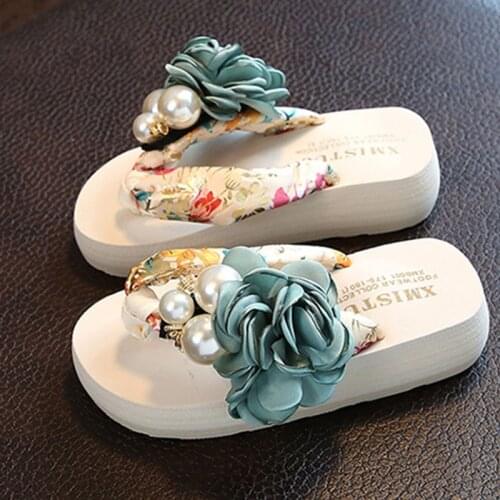 Q39C Summer Anti-skid Childrens Flip Flops Girls Fashion Beach Shoes Pinch Sandals Women Flower Slippers Womens Outer Wear