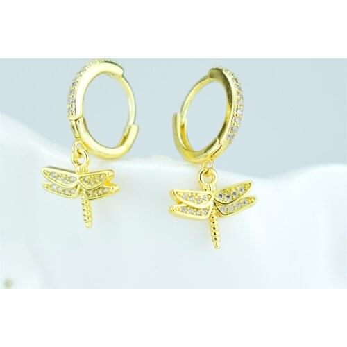 Dragonfly earrings high quality hoop earrings with white zircon, dragonfly pendants, ladies and girls ear accessories