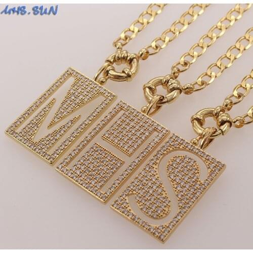 MHS.SUN 26 Letters Pendant Chunky Chain Necklace Mosaic Zircon Alphabet Chain Necklace Fashion Women/Girls Jewelry Gifts 1Pc