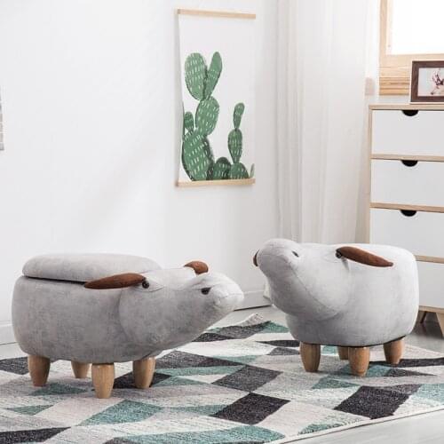 Buffalo Shape Sofa Stool Animal Creative Wear Shoes Stool Storage Solid Wood Decoration Stool