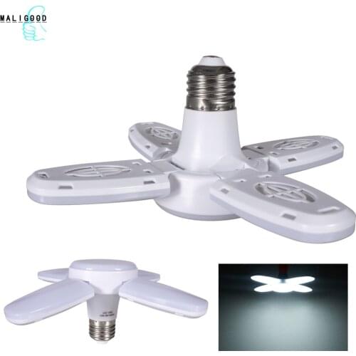 MALIGOOD Luces Led E27 28W Led Lamp Ceiling Fan Led Light Foldable Fan Blade Angle Adjustable Lampada For Home Garage Lighting