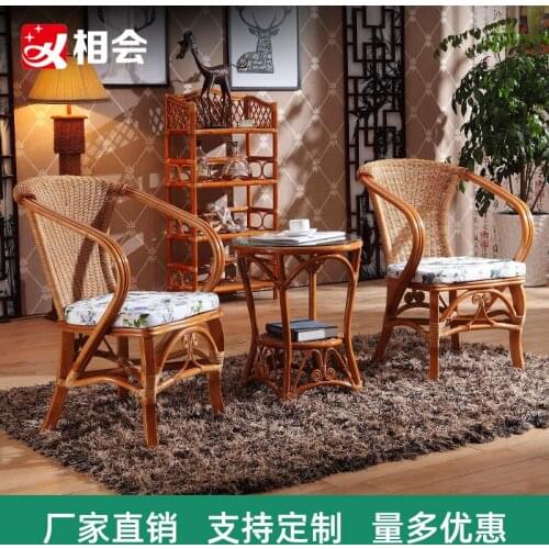 Three-piece Wicker Chair Balcony Wicker Chair Living Room Rattan Leisure Chair Hotel Table and Chair Five-piece Bamboo Rattan