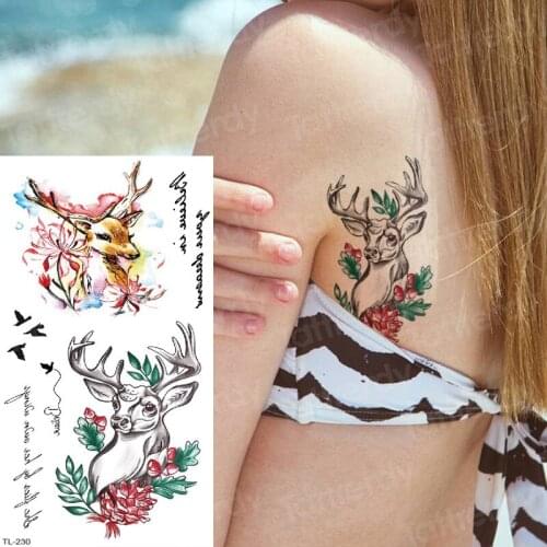 Temporary tattoo sticker moose tattoos for women children tattoo forest deer text birds tatoo & body art summer tattoo bikini