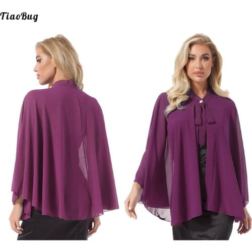 Spring Autumn Summer Women Lady Solid Color Lace-Up Bowknot Chiffon Cape Shawls Wraps Capelet For Wedding Evening Party
