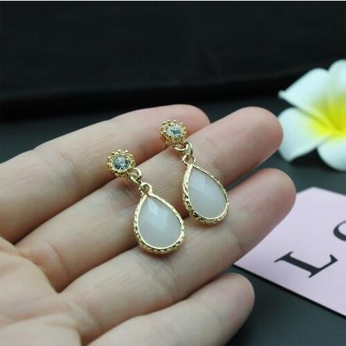 SHELA Rhinestone Waterdrop Stud Earrings for Women White Korean Fashion Jelwelry Unique Pendientes Brinco Bijoux Wholesale