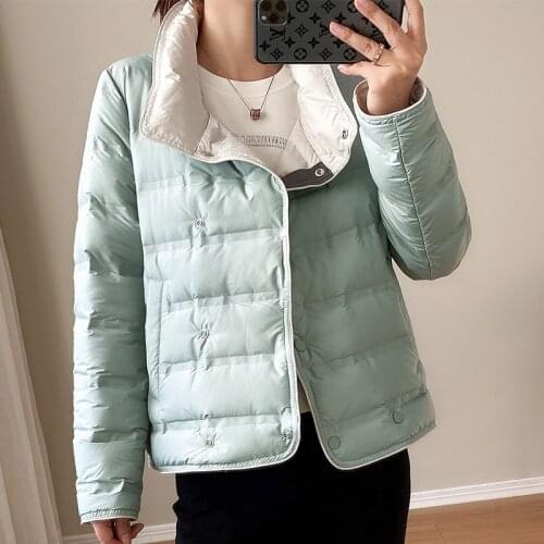 New Winter 90% White Duck Down Warm Single Breasted Jacket Lady Snow Outerwear Women Stand Collar Ultra Light Short Down Coat