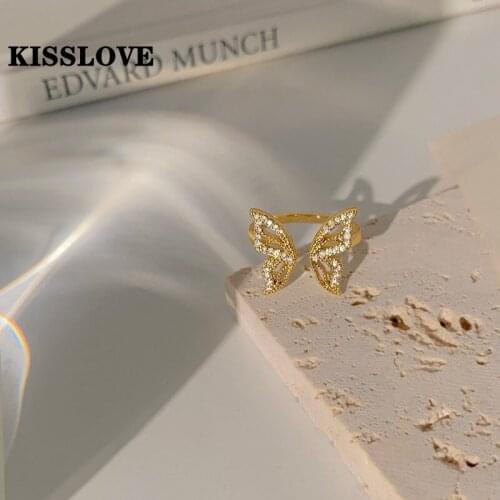 KISSLOVE New Hollow Butterfly Zircon Ring Female Fashion Unique Design Light Luxury Open Exquisite Couple Party