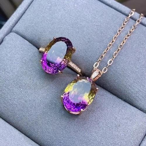 100% Natural Real Ametrine jewelry set Natural Real Ametrine 925 sterling silver 1pc pendant,1pc ring