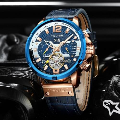 2021New TEVISE Men Watches Top Brand Luxury Automatic Mechanical Watch Men Fashion Tourbillon 50m Waterproof Leather Sport Watch