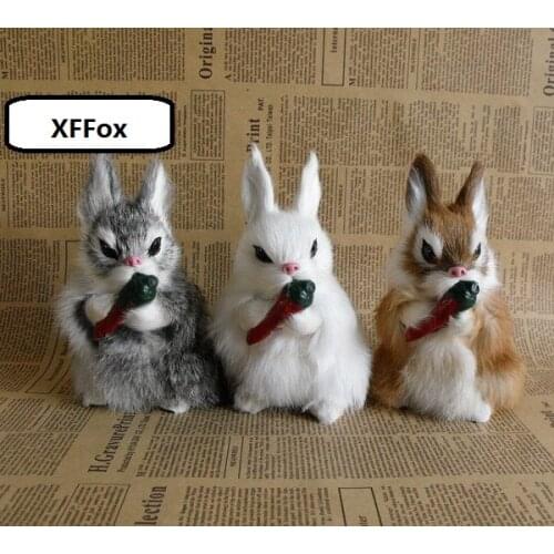 3 pieces a set real life rabbit models plastic&furs cute rabbit dolls with carrot gift about 11x8x16cm xf1959