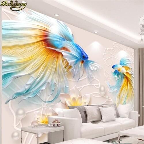 Beibehang papel de parede 3d Embossed Goldfish Wallpaper for Walls 3 d Background wall papers home decor photo Mural Living Room