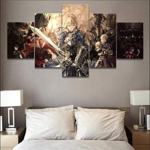 5 Piece Wall Art Canvas Anime Manga Holy Grail Hero Figure Posters And Pictures Home Living Room & Bedroom Decoration Paintings