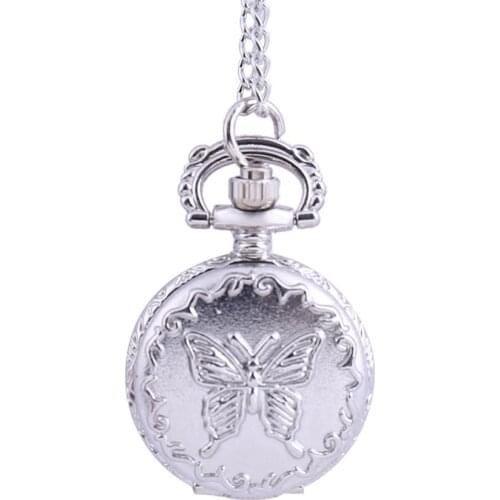 6082Trend retro butterfly engraving pattern printed open cover pocket watch chain ladies and childrens accessories