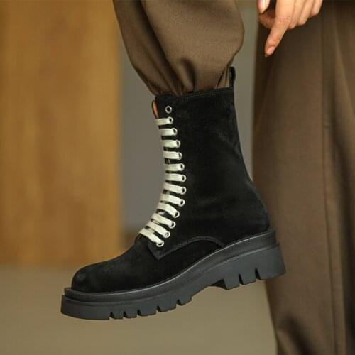 Thick Bottomed Martin Boots Shoes Women Lace-up Autumn Winter 2021 Suede Boots Motorcycle Boots Fashion Short Boots Botas Mujer