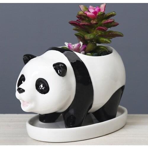 Flower Plant Pot Vase Desktop Decoration Mini Flowerpot Ceramic Gardening Panda Home Ornaments (not Include Plant) Cactus Holder