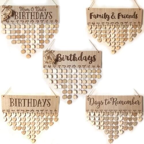 Family and Friends Wooden Birthday Reminder Calendar Tracker Wall Hanging Plaque Board Sign DIY Home Decoration Room Pendants