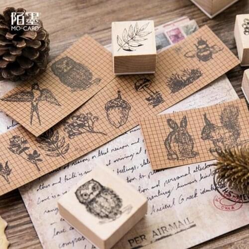 Retro Forest Wood Stamp Owl Squirrel Rabbit Wooden Rubber Stamps For Scrapbooking Decoration Card Diy Stamp Photo Album Craft