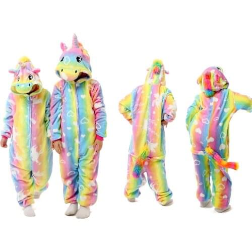 Kigurumi Childrens Sleepwear for Boys Girls Unicorn Pajamas Flannel Winter Flannel Pijama Set Animal Onesies Christmas Overalls