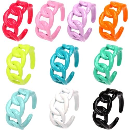 EYIKA Fashion Colorful Dripping Oil Geometric Cuban Chain Open Rings for Women Girl Candy Color Hand-painted Enamel Ring Jewelry