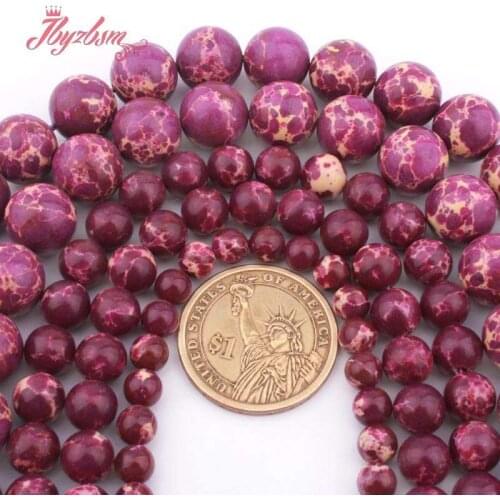 Round Smooth Purple Sea Sediment Imperial Jaspers Stone Loose Beads for DIY Accessorie Necklace Bracelet Jewelry Making 15"