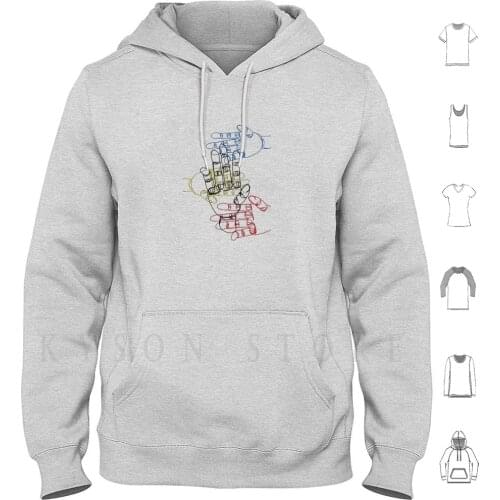 Mechanical Hoodies Long Sleeve Hand Wooden Model Primary Colours Artist Abstract Weird Creator