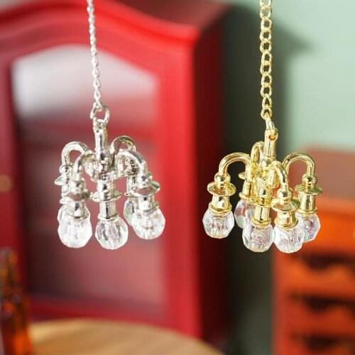 Dollhouse Miniature Furniture Mini Golden Crystal Lamp Simulation Chandelier 1pc Doll House Scene Accessories