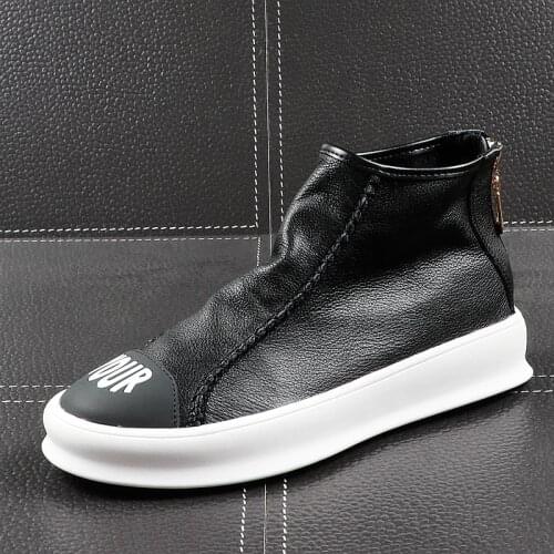 CuddlyIIPanda Men Fashion Genuine Leather Ankle Boots Spring Autumn Back Zipper High Top Shoes Male Youth Trending Leisure Shoes