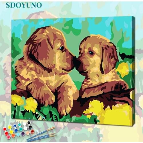 SDOYUNO Drawing By Numbers Animals DIY Oil Painting By Numbers On Canvas 60x75cm Dog Number Painting Home Decor Wall Art