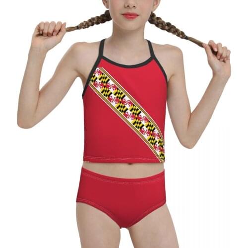National Swimsuit for Children young Girls Print Maryland State Flag Stickers Gifts And Products Biquini 2021 Girl Swimming Suit