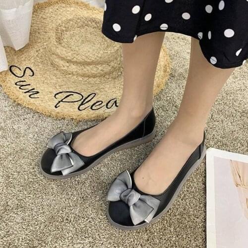 2021 New Spring and Summer Beef Tendon Soft Sole Peas Shoes Flat Sole Shoes Women Bow Soft Sole Nurse Shoes
