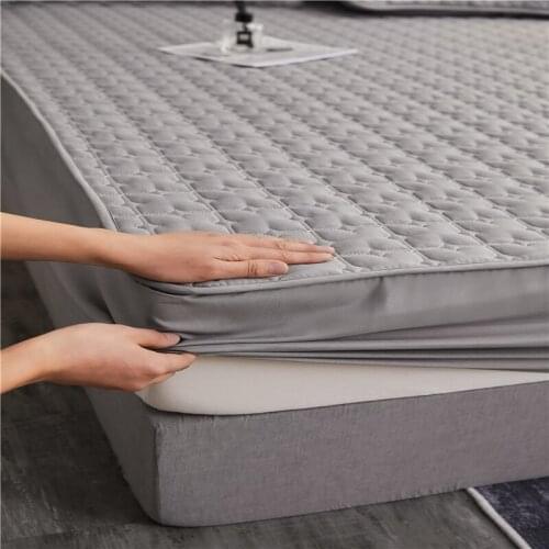 Soft Solid Plaid Bed Fitted Sheet Cover King Queen Quilted Bed Sheet Anti-Bacteria Mattress Topper Air-Permeable Bed Pad