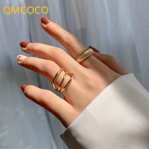QMCOCO 925 Silver Geometric Open Ring For Women Multilayer Contracted Fashion Rings For Woman Party Jewelry Gifts