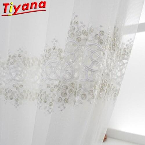 Luxury Nordic Geometric Embroidery Tulle Curtains for Living Room Coffee/ Blue Embroidery Birds Nest Hideaki Guaze Kichen #VT