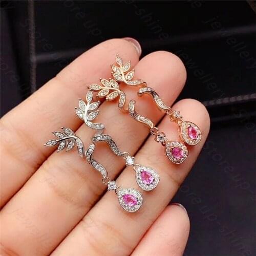 Pink sapphire Earrings For Women 925 Sterling Silver Natural Pink sapphire Gemstone Temperament Luxury Fine Jewelry Pendients
