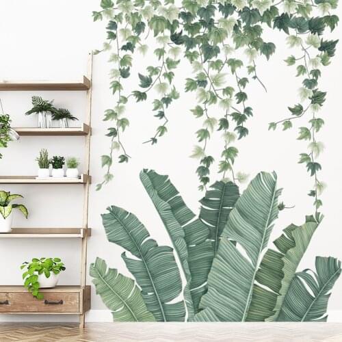 Removable Green Leaf Vine Baseboard Stickers for Living Room TV Background Self-Adhesive Home Decals DIY Wall Murals