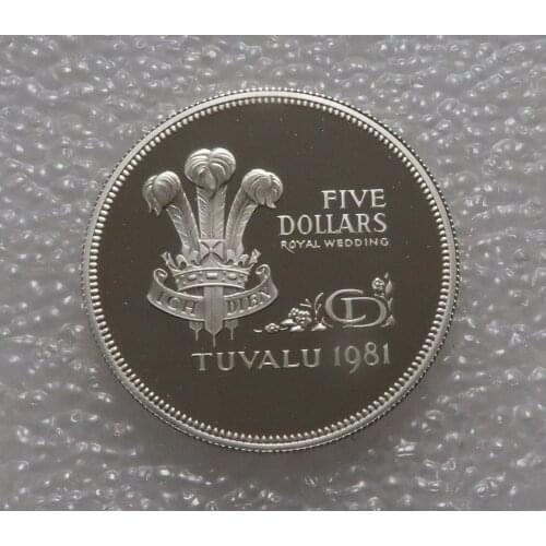Tuvalu 1981 5 Yuan Diana and Charles Wedding Commemorative Krona Silver Coin Real Rare Silver Original Coin Collection