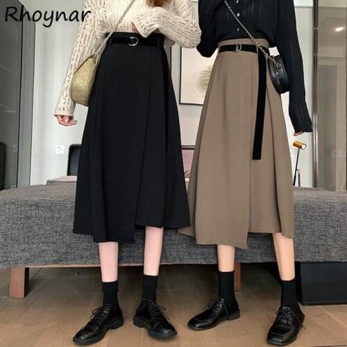 Skirts Women Solid Asymmetrical Design Elegant Lady Midi Empire Female Bottoms Casual All-match Clothes Korean Style Minimalist